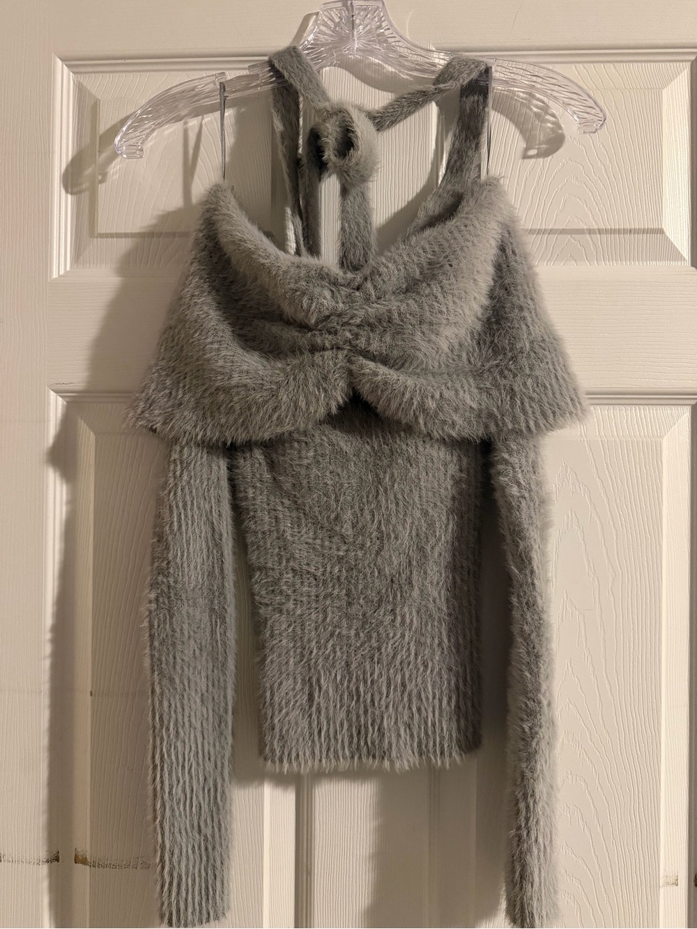Fuzzy Off-Shoulder Grey Women’s Sweater
